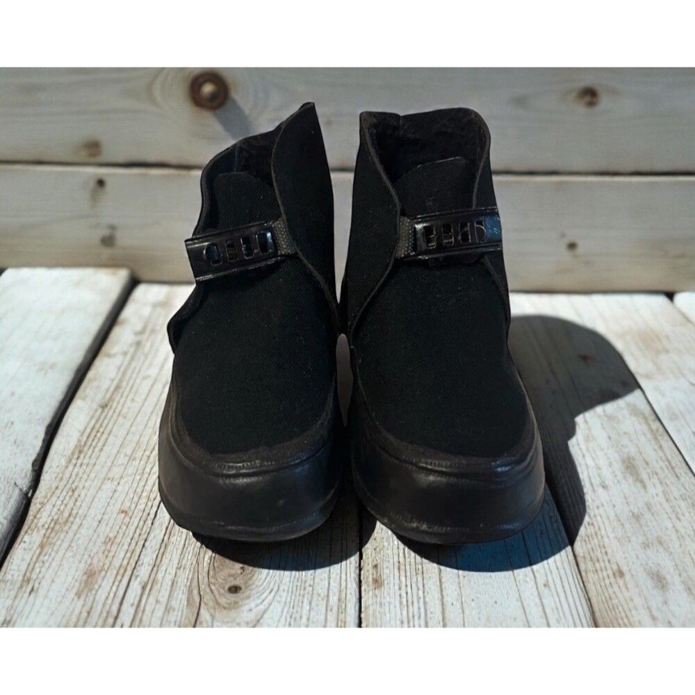 Vintage 1940s Boots Toddler Boys Sz 6 Black Canvas Leather Latch Hook Shoes 40s
